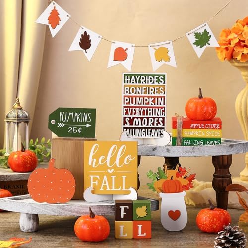 FairySandy 19 Pcs Fall Tiered Tray Decor Set, Sweater Weather