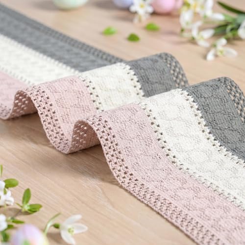 Artoid Mode Grey Beige Pink Farmhouse Rustic Table Runner 12x48 Inch