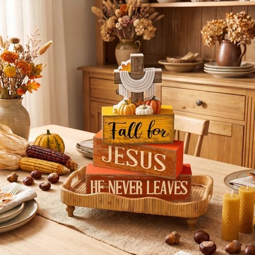 Lineshading 4 Pcs Fall Decoration For Home Fall Religious Wooden Signs