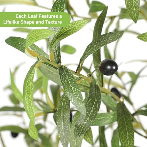 FEELEAD 6FT Faux Olive Tree with Natural Textured Trunk & Lifelike Leaves