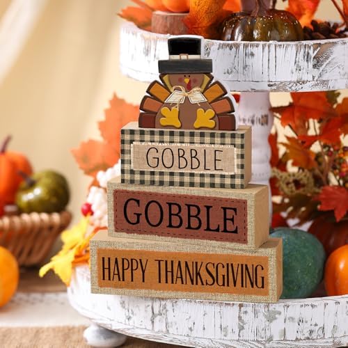 Lineshading 4 Pcs Fall Table Decorations Wooden Thanksgiving Turkey Decor