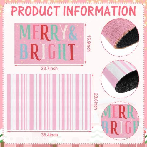 Tinideya 2 Pcs Christmas Layered Doormat Set, Merry Bright