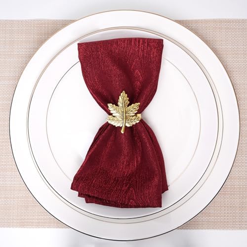 Gold Leaf Maple Napkin Rings Set of 12 Fall Napkins Ring Retro Serviette Buckles Gold Adornment for Thanksgiving Halloween Table Settings