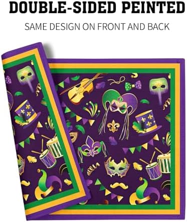 Mardi Gras Placemats Set of 6 18x12 Inch Carnival Fleur De Lis and Masks Linen Place Mat Heat-Resistant Washable Wipeable Table Mat for Party Kitchen Dining Home Decor
