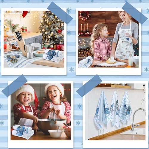 VitalCozy 12 Pcs Blue Christmas Kitchen Towels, Hello Winter Dishcloths