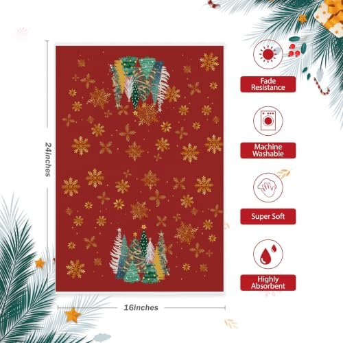Christmas Tree Kitchen Towels,16x24 Inches Set of 2,Green & Red Tea Towels Dish Towels Hand Towels for Home Kitchen Farmhouse Bathroom Decor.(020)