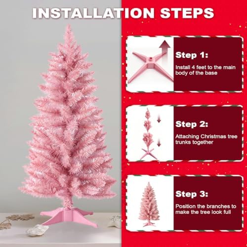 4ft Artificial Christmas Tree, Mini Xmas Pine Tree with 4-Leg Stable Plastic Base, Small Tabletop Christmas Tree for Home Office Holiday Party Indoor Decoration