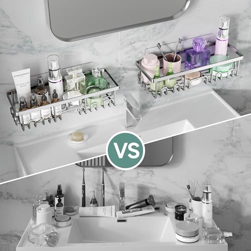 Veken Shower Caddy 3-Pack, Advanced Rustproof Design, No Drilling Adhesive Shelves, Rack with Soap Holder, Large