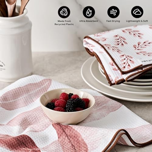 RECYCO Waffle Kitchen Towel Set of 2 - Quick Dry Microfiber Sustainable Dish Towels - Ultra Absorbent Reusable Cleaning Tea Towels - Lightweight Hand Towels,16”x 28”, Terracotta