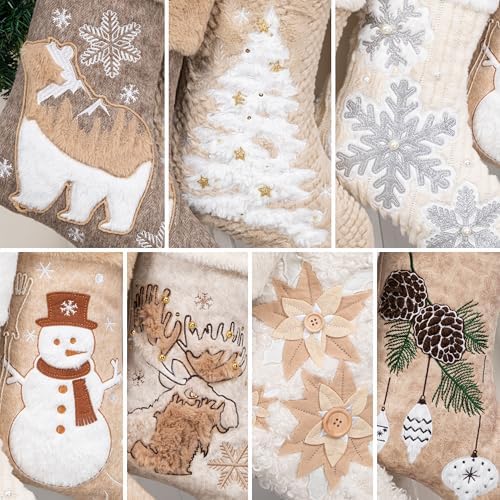 LUBOT 5 Pack Christmas Stockings Soft Large Family Xmas Stocking Set of 5 Embroidered 20" Modern Rustic Farmhouse Country Fireplace Hanging Christmas Decorations