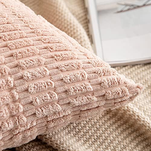 MIULEE Corduroy Decorative Throw Pillow Covers 20x20 Pink Pack of 2