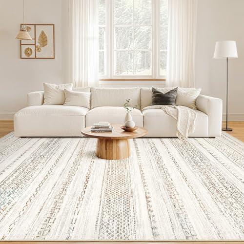 Nakagishi Area Rug 6x9 Living Room: Washable Boho Large Neutral Soft Farmhouse Rugs Stain Resistant Modern Indoor Floor