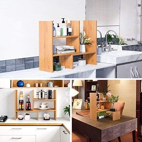 Sorfity Adjustable Desktop Bookshelf, Desk Organizer Display Shelf Counter Top Bookcase Free Style Display Shelf Rack