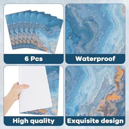 Blue Marble Placemats Set of 6 Plastic Table Mat 17×13×0.04in