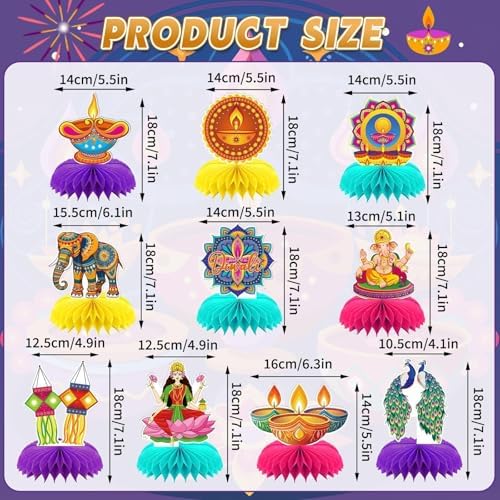 10Pcs Diwali Honeycomb Centerpieces for Indian Party Decoration