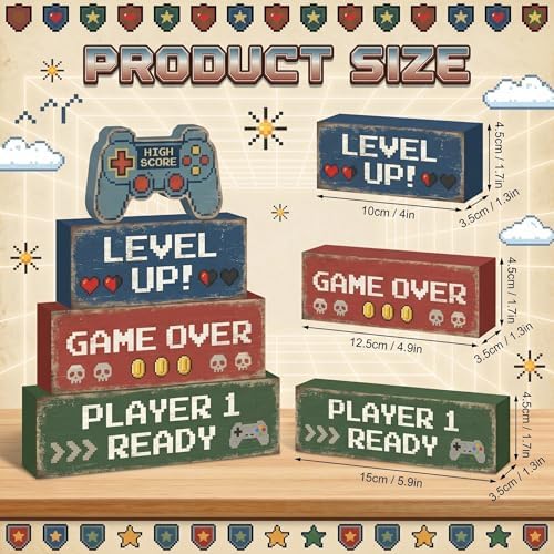 Britimes Tiered Tray Decor Set, 4 Pack, Wooden Table Sign, Video Game