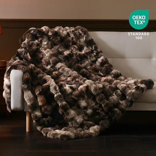 BENVWE Fluffy Faux Fur Throw Blanket for Couch, Soft Plush Thick Cozy Fuzzy Luxury Minky Bubble Blanket for Home Living