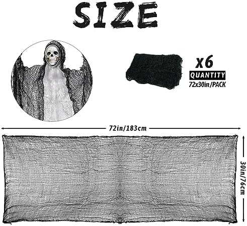 Xgunion Creepy Cloth 6Pcs 30x72 Inch Black Spooky Gauze