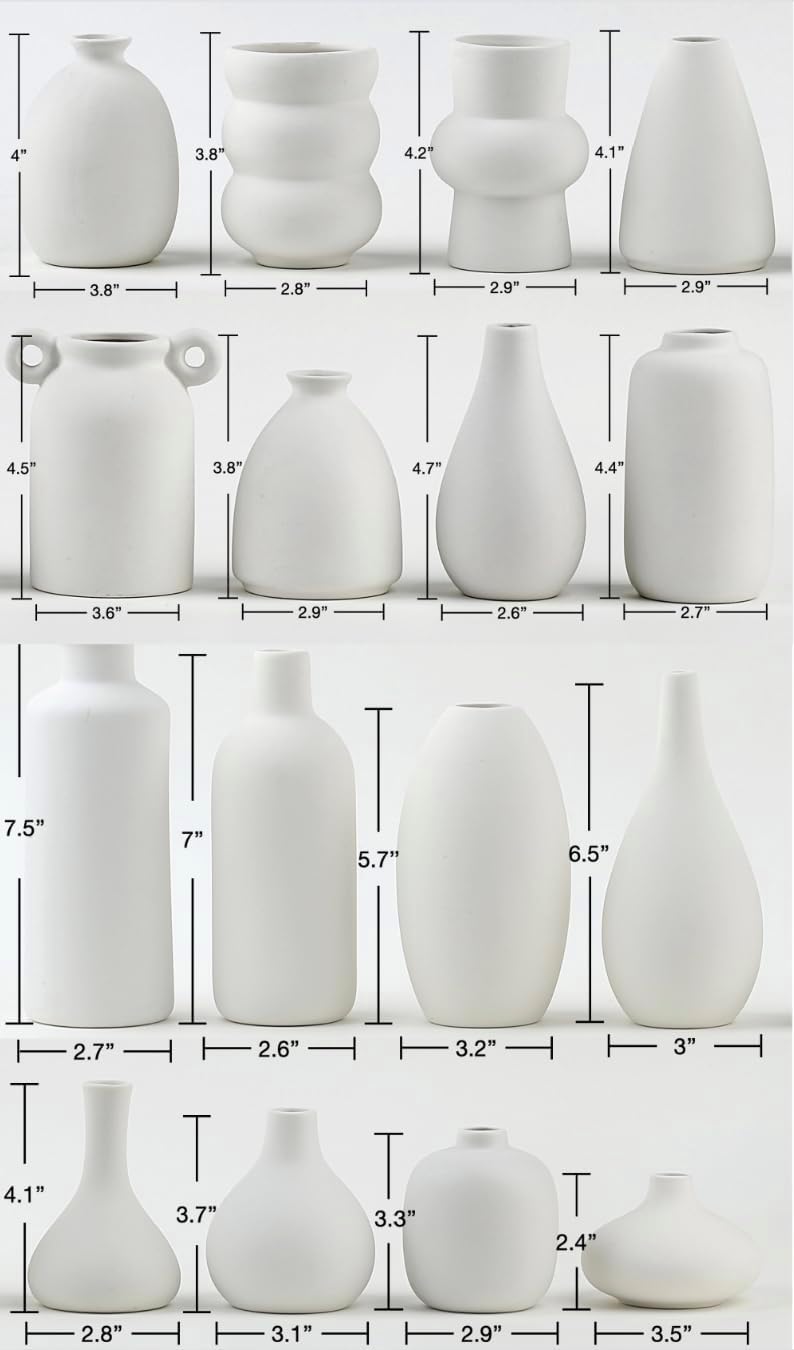 Ceramic Bud Vases / White / Set of 16