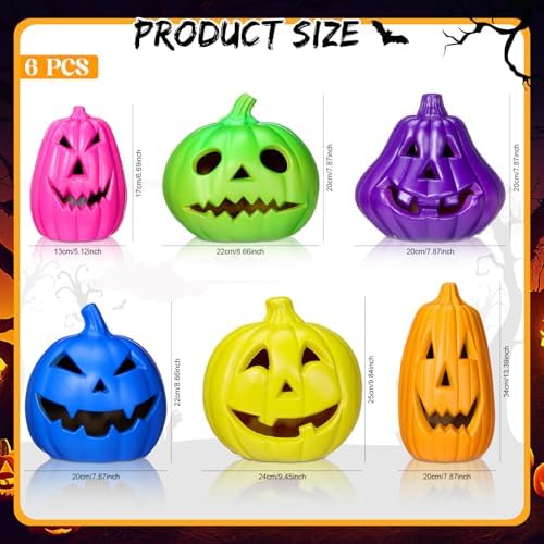 Tujoe 6 Pcs Halloween Pumpkin Lantern Set Light up LED,Multi Color