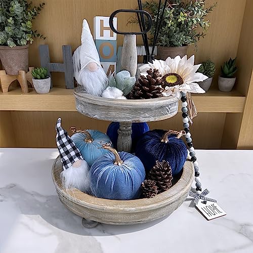 Winlyn 4 Pcs Assorted Blue Faux Velvet Pumpkins Decorative Harvest Pumpkins Fabric Foam Pumpkins for Farmhouse Fall Wedding Halloween Thanksgiving Table Centerpiece Mantel Bowl Decorations