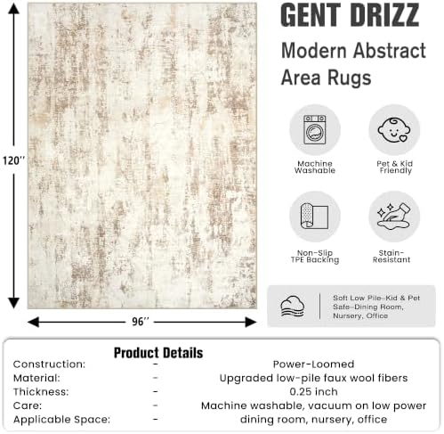 8x10 Area Rugs for Living Room: Washable Abstract Beige Grey Badroom Carpet