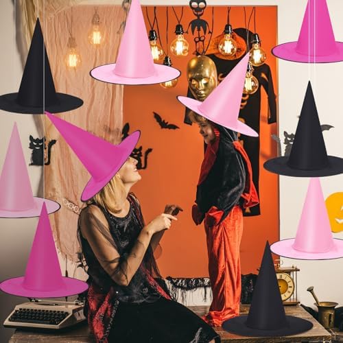 Gemscream 18 Pcs Floating Witch Hats Pink Black Halloween Decorations