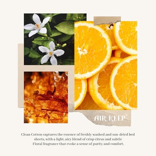 Airkeep Reed Diffuser Set,3.38 fl oz (100 ml) - Clean Cotton Oil Diffusers with 8 Reed Sticks, Home Fragrance Reed