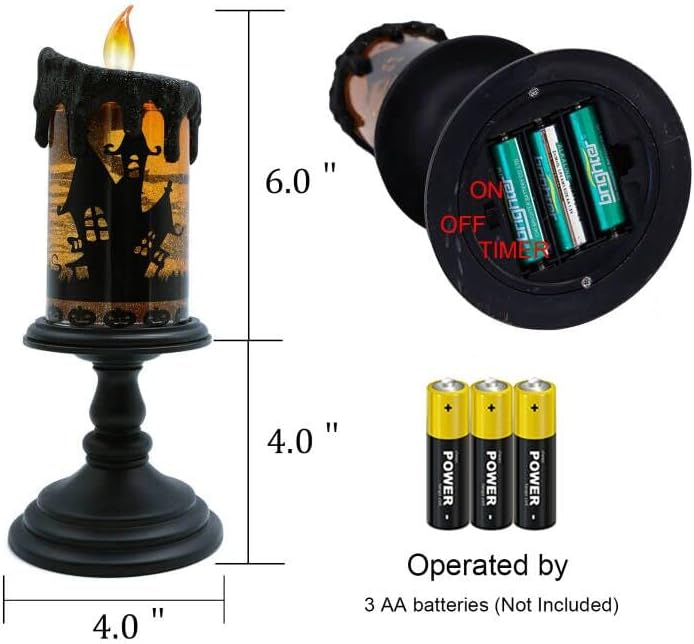 Eldnacele Bats Halloween Snow Globe Flameless Candle Battery Operated