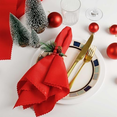 Christmas Cloth Napkins Set of 4, Red Polyester Dinner Napkins Washable Reusable, Table Cloth Napkins Perfect as Christmas Thanksgiving Festival Holiday for Dinner Table Decoration (Red)