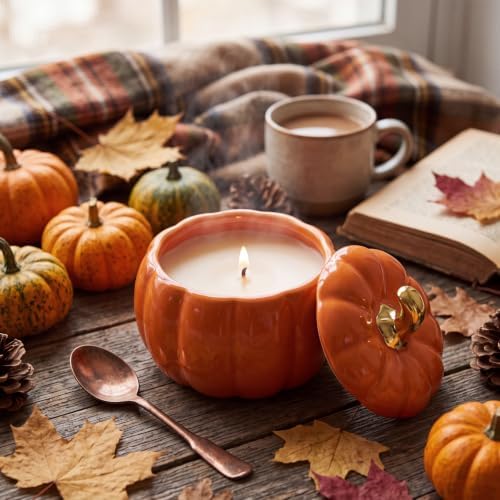 Potchen Classic Pumpkin Shaped Candle 9 oz Ceramic Candle Jar