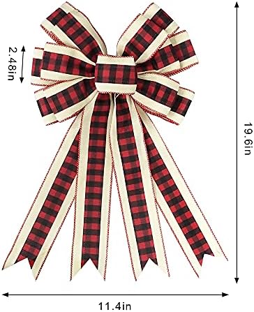 Hying Large Christmas Bow for Wreath, Red Black Buffalo Plaid Bows for Front Door Wall Fence Decor, Red Beige Christmas Wreath Bow Tree Topper Bow for Winter Christmas Party Decoration Supplies
