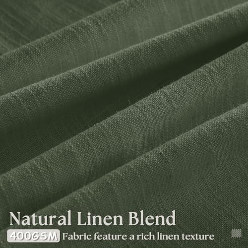 108 Inch Linen Memory Trained Pleated Curtains Olive Green for Living Room