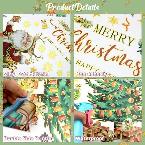 Christmas Tree Window Clings Santa Claus Ball Snowflake Window Stickers for Glass Window Christmas Decoration Reusable Double Sided Glass Decals for Home Xmas Party Supplies (Gold Xmax Tree)