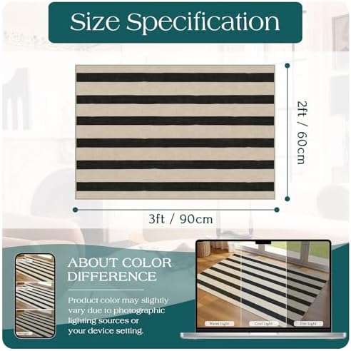 Black and White Striped Outdoor Rug - 2x3 Non-Slip Front Door Mat