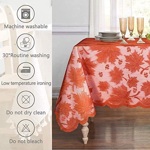 Thanksgiving Tablecloth 60 × 104 Inch for 8-10 Seats Maples Leaves Lace