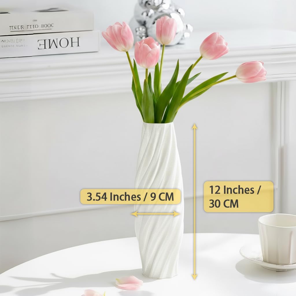 White Sculptural Ceramic Vase / White-c, 12 Inch