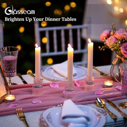Glasseam Glass Taper Candle Holders 10Pcs Small Candlestick for Table Decor
