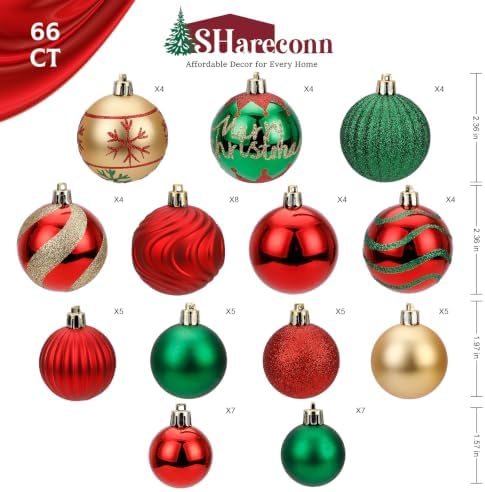 SHareconn 66Pcs Christmas Tree Decorations, Christmas Tree Ornaments Set