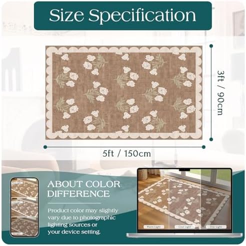 3x5 Floral Entry Rug - Small Washable Indoor Outdoor Mats for Front Door Non-Slip Porch Rug Tan Boho Neutral Farmhouse