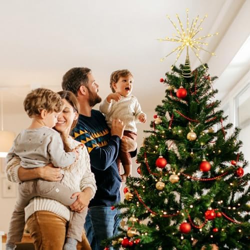 15-Inch Starburst Christmas Star Tree Topper with 150 LEDs & Remote, Gold