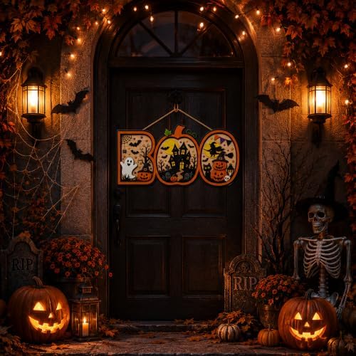 Halloween Decorations - Halloween Wooden Boo Sign for Front Door