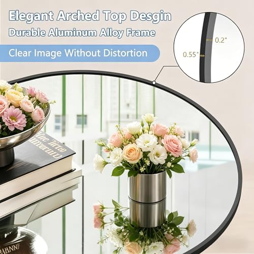 Prywot Full Length Mirror, Oversized 90"x46" Arched-Top Floor Mirror, Black
