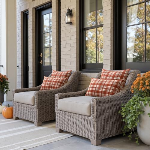 MIULEE Fall Plaid Pillow Covers Scottish Tartan 16x16 Rust Orange