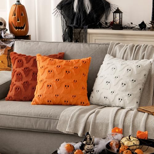 MIULEE Burnt Orange Halloween Pillow Covers Cute Ghost Fall Decor 16x16