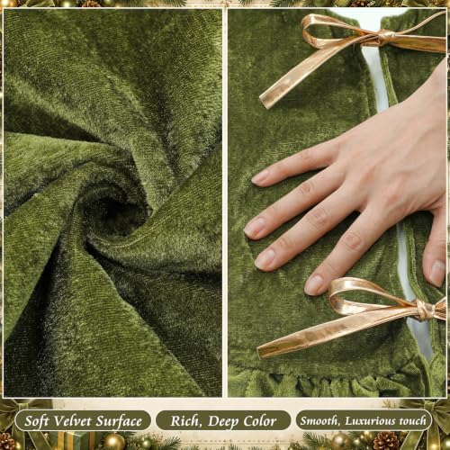 Velvet Christmas Tree Skirt, 36 Inches, Bow Style, Olive Green