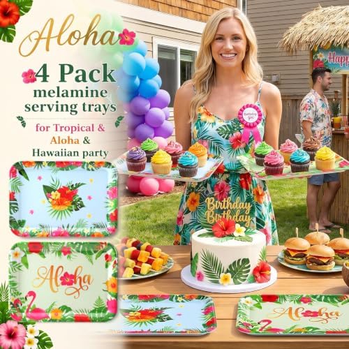 4 Pieces Tropical Serving Trays Melamine Platters