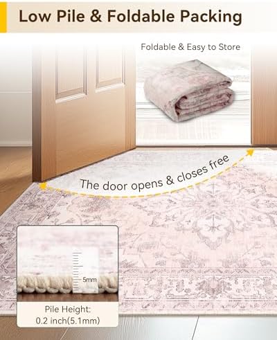 RELEANY Washable Area Rug, Small 2'x4', Pink