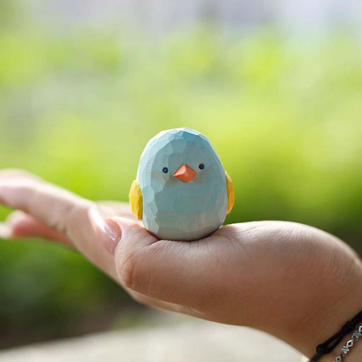 Bird Figurines Small Bird Figurines Home Decor Hand Carved Painted Wooden Statues / Blue and White