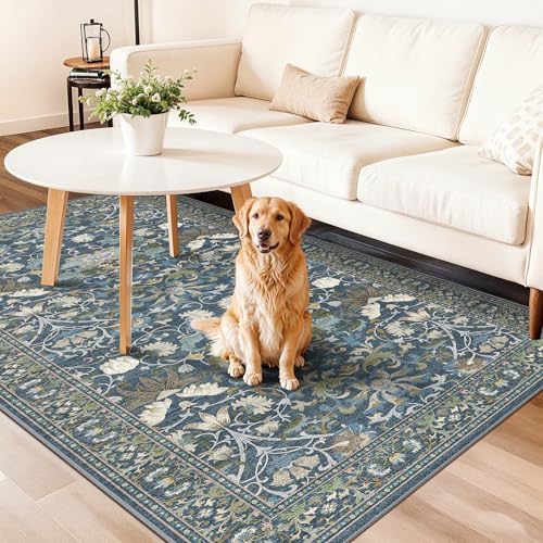 4x8 Washable Kitchen Area Rug: Farmhouse Stain-Resistant Elegant Floral Rug for Living Room Bedroom Wide Soft Carpet